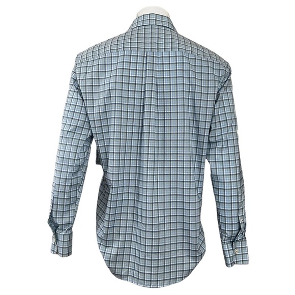 Peter Millar Shirt Men Size Large Button Down Long Sleeve Blue Yellow Plaid - Picture 2 of 3